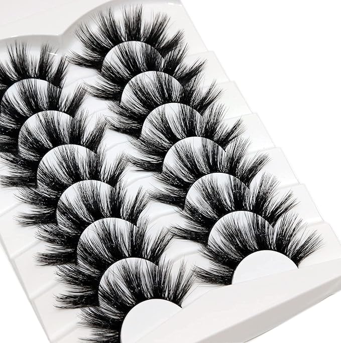 Veleasha False Eyelashes Long Faux Mink Lashes Fluffy Handmade Fake Eyelashes Natural Look 7 Pairs Pack Luxury Cat Eye Lashes (800)