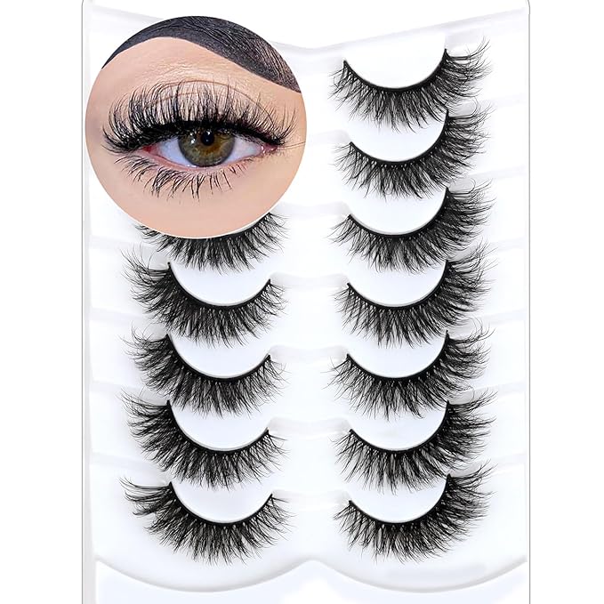 Veleasha Eyelashes Fluffy and Lightweight Fake Eyelashes Natural Look Wispy Faux Mink Lashes 7 Pairs Pack 100% Handmade Luxury Cat Eye Lashes (614)