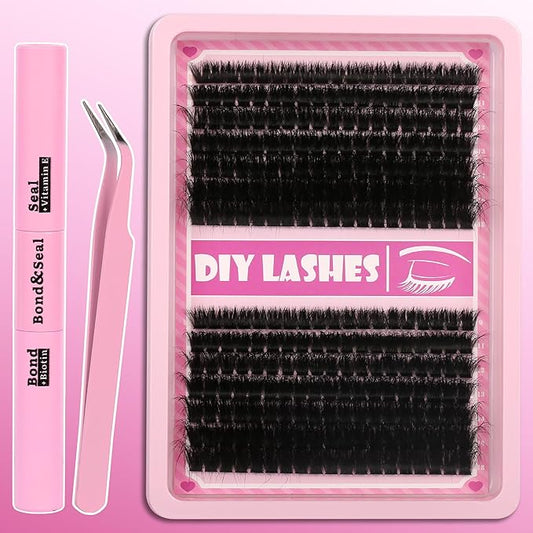 Gmagictobo Lash Clusters C Curl Lash Clusters Kit Lashes Clusters 280 Pcs Individual Eyelash Clusters DIY Lash Extension Kit for Self Application (9-18MM) Mix Lash Glue and Tweezers