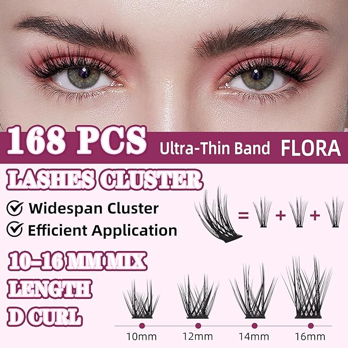 Lash Clusters Kit for DIY Lash Extension at Home, False Eyelashes Set with Bond and Seal, Lash Remover, Tweezers, D Curl Wispy Individual Clusters Eye Lash Extensions Kit (U24 DIY Lash Kit)