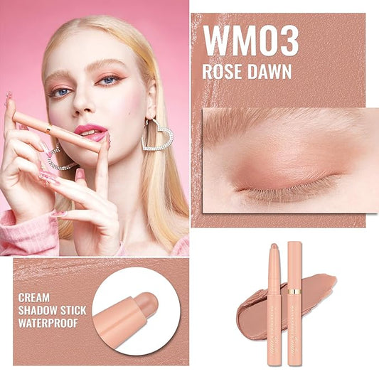 Oulac Nude Rose Eyeshadow Stick – Twist-Up Creamy Crayon, Waterproof & Blendable, Vegan & Cruelty-Free, 1.25g, WM03 Rose Dawn