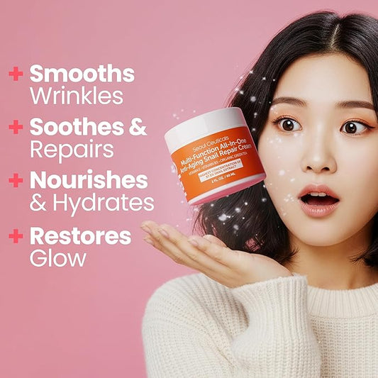 SeoulCeuticals Korean Skin Care 97.5% Snail Mucin Moisturizer Cream - K Beauty Skincare Day & Night Snail Repair Cream Filtrate Cruelty Free 2oz