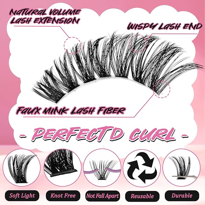 Gmagictobo Lash Extension Kit Lash Clusters Kit 640Pcs Volume Eyelash Clusters C Curl Lashes Clusters DIY Cluster Eyelash Extensions With Lash Bond and Seal Lash Tweezers