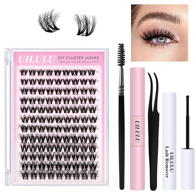 Lash Clusters kit 10-18mm DIY Lash Extension Kit 108 D Curl Fluffy Lashes Clusters 0.07D Individual Lashes Clusters False Eyelashes Natural Eye Lash Kits Extensions Kit
