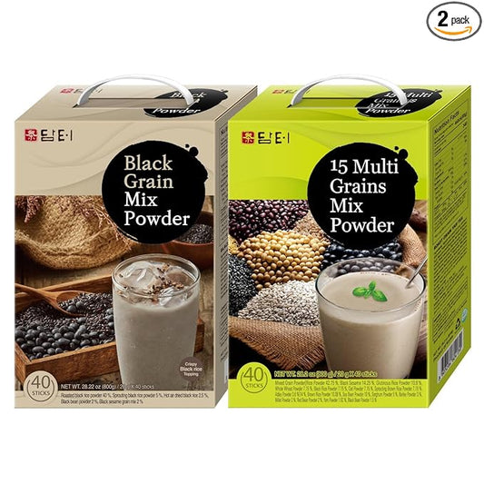 DAMTUH 15 Grains Mixed Powder and Black Grains Mixed Powder Misugaru Meal Replacement Shake Bundle Pack 40 Count (Pack of 2)