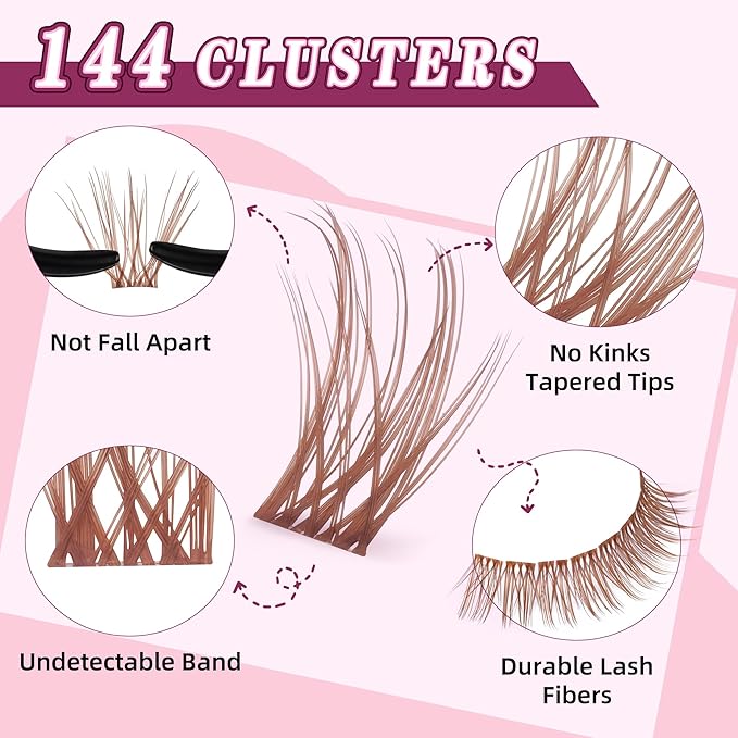 Brown Lash Clusters 10-18mm Wispy Lash Clusters DIY Eyelash Extensions Individual Cluster Lashes (U19 Lashes Only)