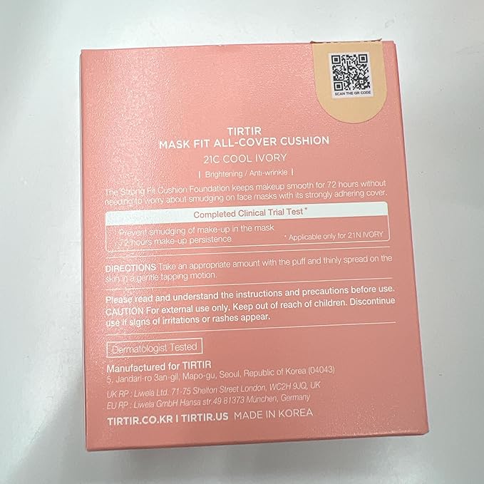 TIRTIR Mask Fit All Cover Pink Cushion Foundation | High coverage, Velvety Matte Finish, Lightweight, Flawless, Corrects Redness, Korean Cushion (#21C Cool Ivory, Full Size, 0.63 Fl Oz)