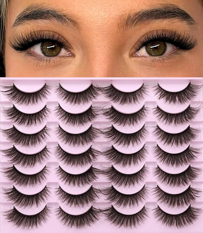Kiromiro False Eyelashes Natural Look Wispy Faux Mink Lashes Soft 14mm Cat Eye Short Strip Lashes Pack