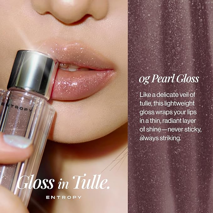 ENTROPY MAKEUP Tulle Lip Gloss, Lightweight 3D Pearl Shimmer, Ultra-Gloss High Shine, Non-Sticky Moisturizing Lip Gloss with Peptide Complex, Silk