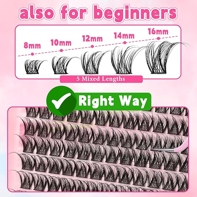 Gmagictobo Wispy Lash Clusters Kit Fairy Lashes Clusters 168Pcs 8-16mm Natural Lash Clusters Volume Lash Extension Kit Individual Lashes Lash Cluster Glue Lash Tweezers
