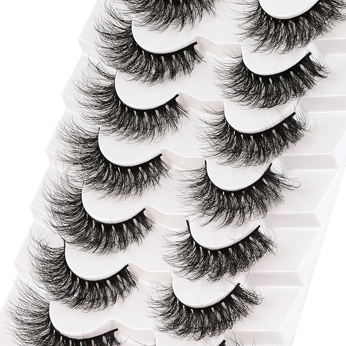 Veleasha False Eyelashes Wispy Faux Mink Lashes Fluffy Handmade Fake Eyelashes Natural Look 7 Pairs Pack Luxury Cat Eye Lashes (804)