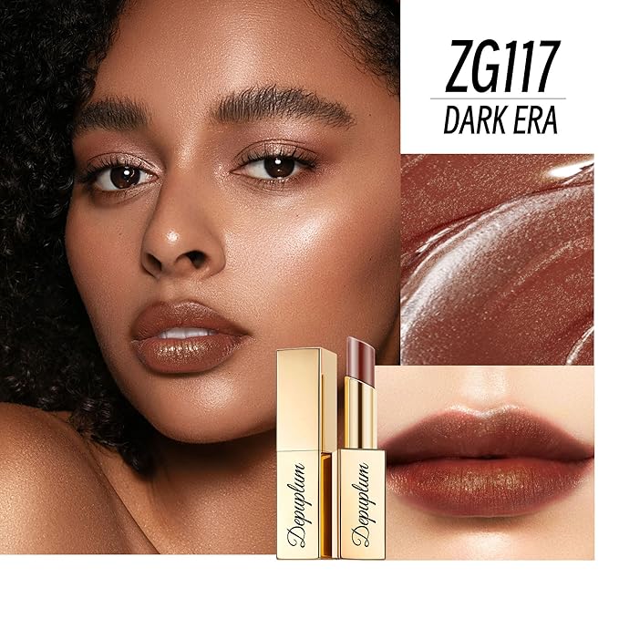 Brown Lipstick Moisturizing for Women Shimmer Tinted Lip Balm Hydrate Nourish Chocolate Lip Gloss Cruelty Free Lip Makeup, ZG117 Dark Era