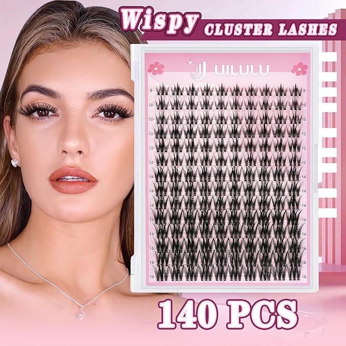 Lash Clusters Kit for DIY Lash Extension at Home, False Eyelashes Set with Bond and Seal, Lash Remover, Tweezers, D Curl Wispy Individual Clusters Eye Lash Extensions Kit (U21 DIY Lash Kit)