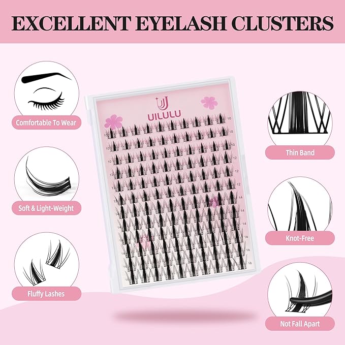 Lash Clusters kit 10-16mm DIY Lash Extension Kit 120 D Curl Manga Lash Clusters 0.07D Wispy Individual Lashes Clusters False Eyelashes Eye Lash Kits At Home Lash Extensions Kit U07 Kit
