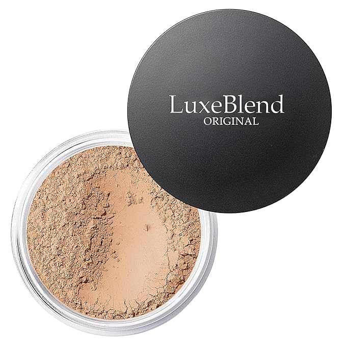 LuxeBlend Original Loose Powder Foundation SPF 15, Medium Beige 12, Foundation Makeup, Buildable Coverage, Talc Free, Vegan