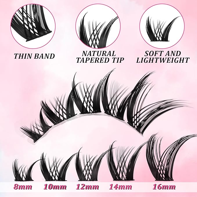 Gmagictobo Manga Lash Clusters Kit Spiky Lashes Clusters Fairy Lash Clusters Wet-Look Anime Lashes Pack 168 Pcs C/D Curl Individual Lashes Lash Bond and Seal Lash Tweezers