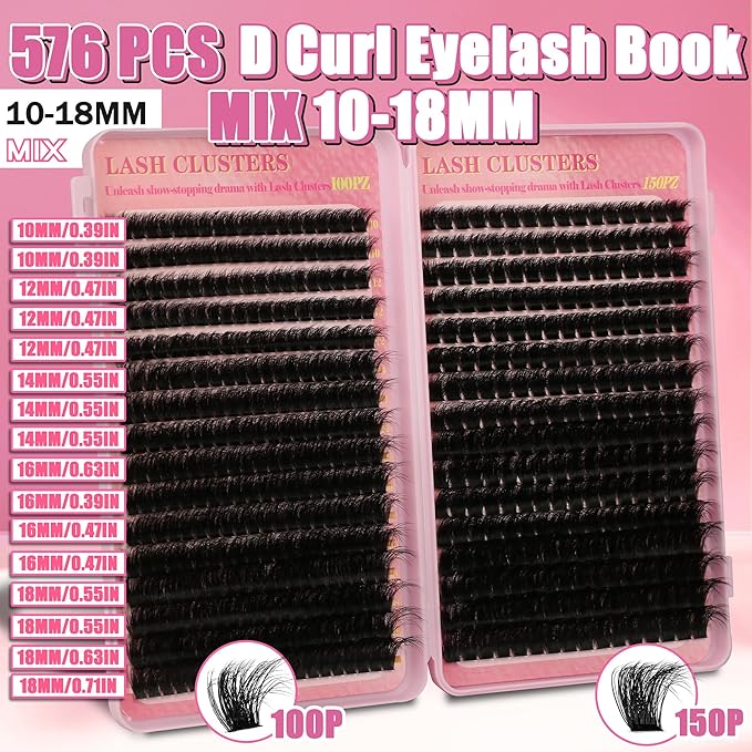 Gmagictobo Lash Clusters Kit 560Pcs Cluster Eyelash Extensions Volume 100D 150D Eyelash Clusters D Curl Lashes Clusters DIY Individual Lash Clusters Eyelash Glue Lash Tweezers