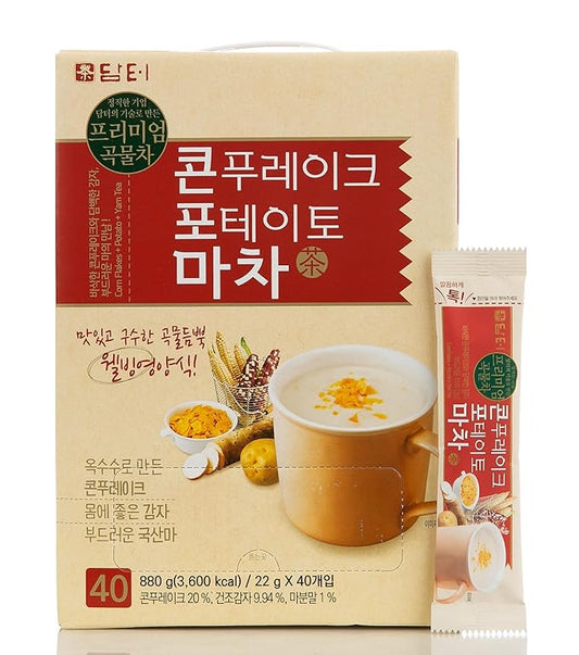 Damtuh Misugaru – Korean Meal Replacement Breakfast Cereal Powder with Corn Flakes, Potato Flakes & Yam Tea, Instant Mixed Grain Powder Drink, 22g x 40 Sticks
