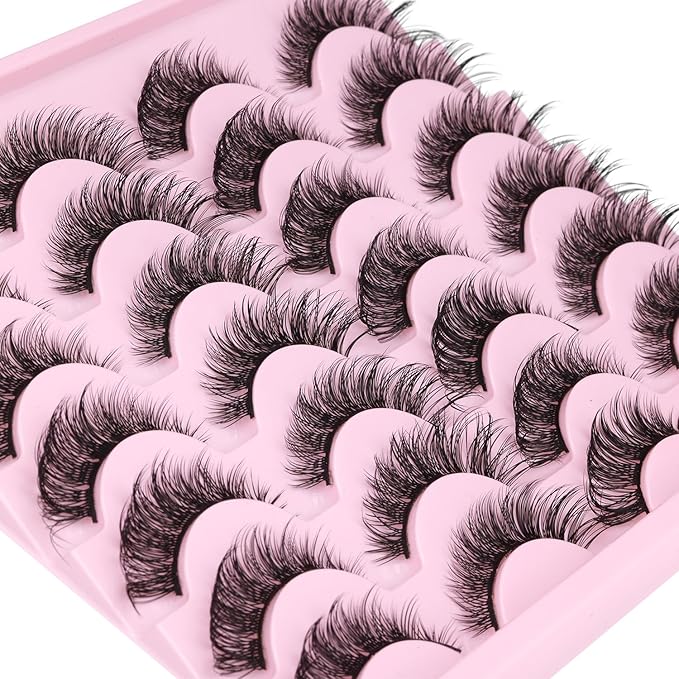Natural Lashes Wispy Faux Mink Lashes Natural Look Cat Eye False Eyelashes Strip Lash 16mm Short Eyelashes Pack 14 Pairs
