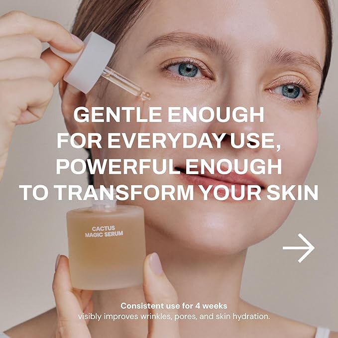 Whamisa Organic Cactus Magic Serum, Anti-Wrinkle & Brightening, Rejuvenation, Strengthen Skin Barrier, Probiotics, Hydrating, Facial Ampoule, Pore Refining (32ml)