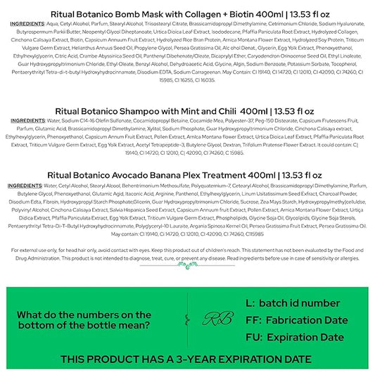 Aftercare for Ritual Botánico Keratina Orgánica | Treatment to Straighten, Repair and Relax Hair | All Natural, Organic & Vegan Ingredients | Product of Colombia (3 Piece Kit-Caspa Shampoo)