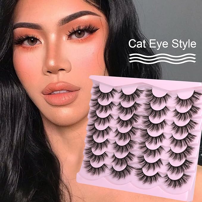 Eyelashes Natural Look Faux Mink Lashes 3D False Eyelashes Wispy Cat Eye Lashes Pack Strip Lashes by Kiromiro