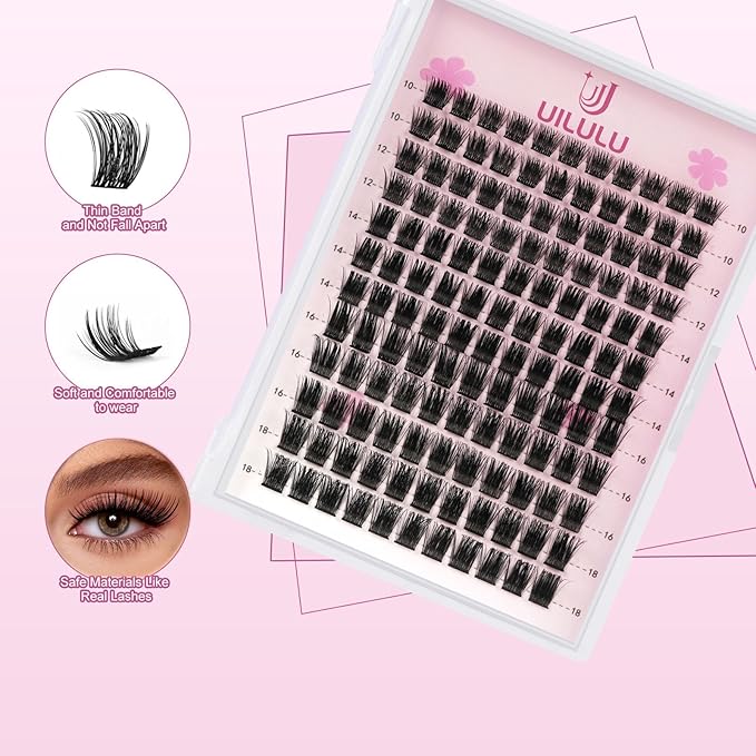 Lash Clusters 10-18mm Natural Lashes Clusters D Curl False Eyelash Clusters DIY Eyelash Extensions Individual Cluster Lashes (U08 Lashes Only)
