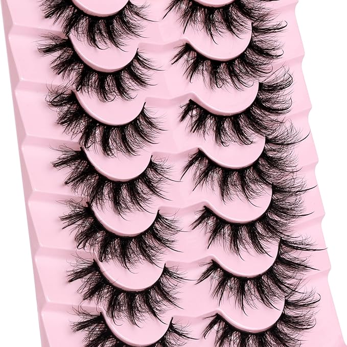 Veleasha Mink Lashes Spiky Cat Eye Lashes Dramatic Eyelashes Fluffy 7 Pairs Manga Lashes 16-26mm Wet Long False Eyelashes 3D Lashes Look Like Eyelash Extensions (D Curl - Pretty)