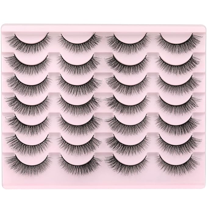 Wispy Mink Lashes 14mm 3D False Eyelashes Natural Look Cat Eye Short Strip Lashes Pack by Kiromiro