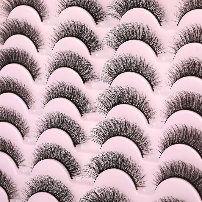 Wispy Mink Lashes 14mm 3D False Eyelashes Natural Look Cat Eye Short Strip Lashes Pack by Kiromiro