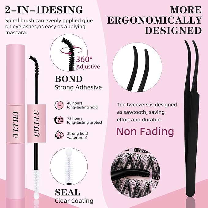 Lash Cluster Kit Wispy Waterproof Lash Extension Kit DIY at Home Lash Extensions (U23 Kit)