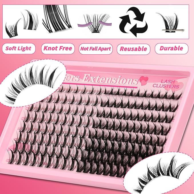 Gmagictobo Manga Lash Clusters Kit Spiky Lashes Clusters Fairy Lash Clusters Wet-Look Anime Lashes Pack 160 Pcs C/D Curl Individual Lashes Lash Bond and Seal Lash Tweezers