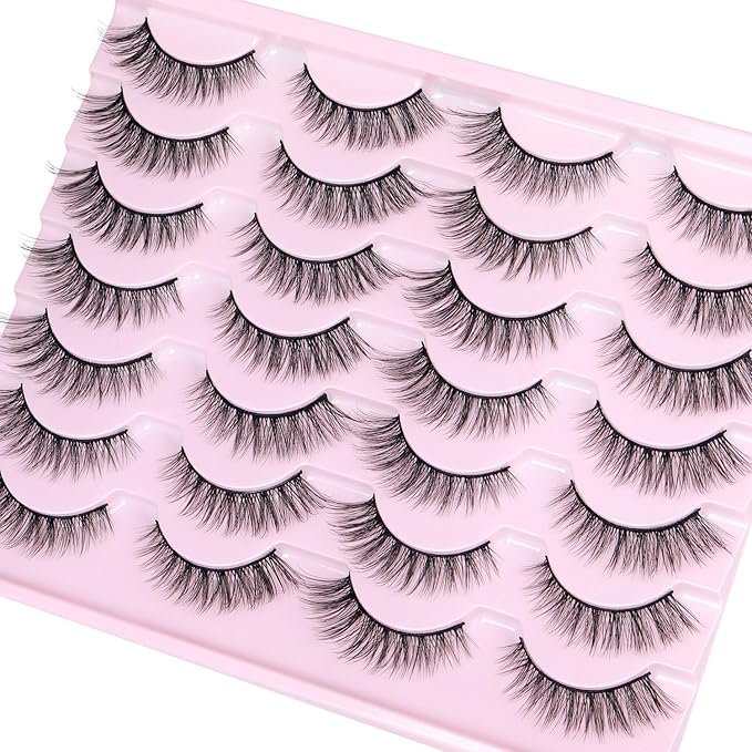 Kiromiro Lashes Wispy False Eyelashes Natural Look Faux Mink Lashes 14mm Cat Eye Pestañas Postizas Naturales Fake Lashes Strip Eyelashes Pack, 14 Pairs