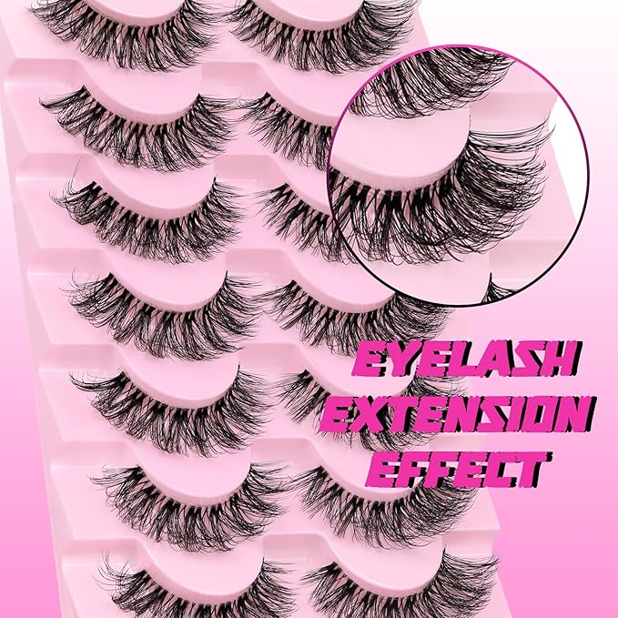 Veleasha Russian Strip Lashes Faux Mink Lashes Fluffy Eyelashes 7 Pairs 12-19mm Clear Band False Eyelashes Looks Like Eyelash Extensions D Curl Fake Eyelashes (DT01)