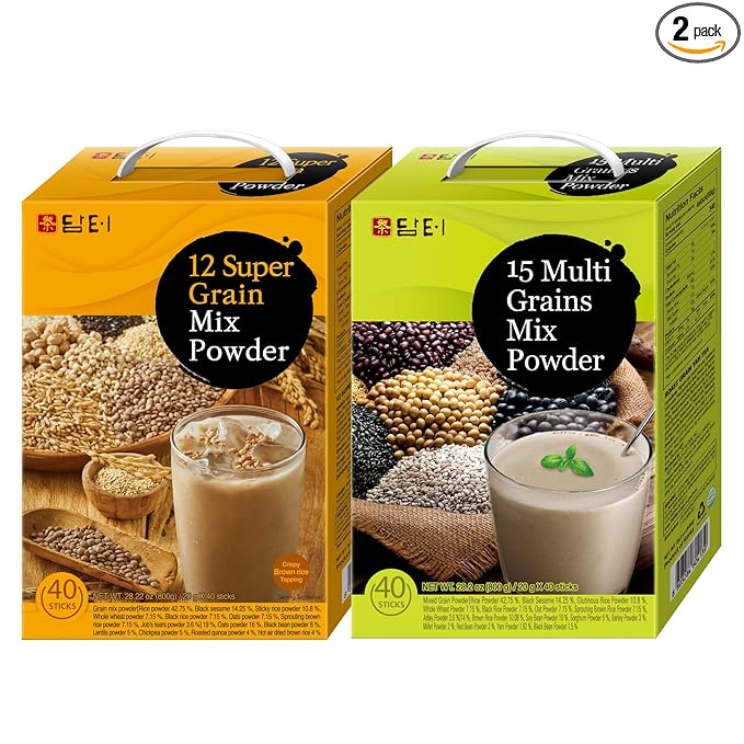 DAMTUH 15 Grains Mixed Powder and Super 12 Grains Mixed Powder Misugaru Meal Replacement Shake Bundle Pack 40 Counts (Pack of 2)