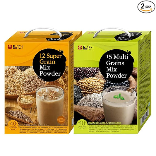 DAMTUH 15 Grains Mixed Powder and Super 12 Grains Mixed Powder Misugaru Meal Replacement Shake Bundle Pack 40 Counts (Pack of 2)