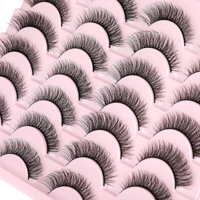 Wispy Mink Lashes 14mm 3D False Eyelashes Natural Look Cat Eye Short Strip Lashes Pack by Kiromiro