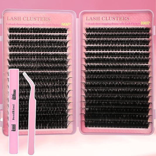 Gmagictobo Lash Extension Kit Lash Clusters Kit 640Pcs Volume Eyelash Clusters C Curl Lashes Clusters DIY Cluster Eyelash Extensions With Lash Bond and Seal Lash Tweezers