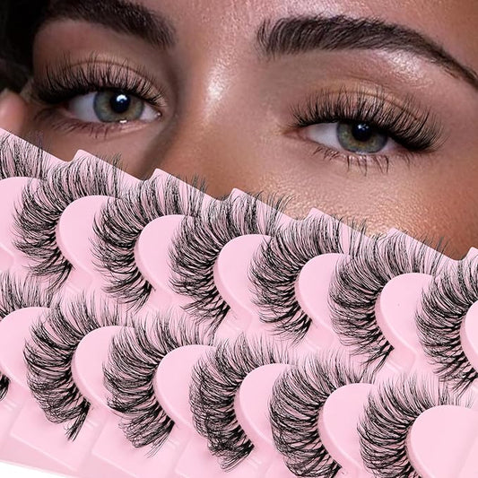 Veleasha Russian Strip Lashes Faux Mink Lashes Fluffy Eyelashes 7 Pairs 12-19mm Clear Band False Eyelashes Looks Like Eyelash Extensions D Curl Fake Eyelashes (DT01)