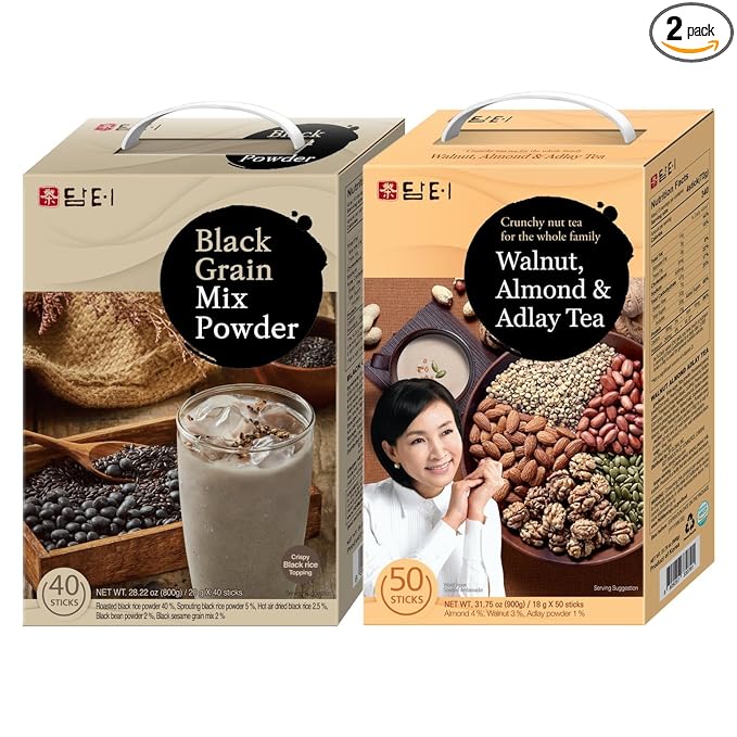 DAMTUH Walnut Almond Adlay Mixed Powder and Black Grains Mixed Powder Misugaru Meal Replacement Shake Bundle Pack 50 Count + 40 Count (Pack of 2)
