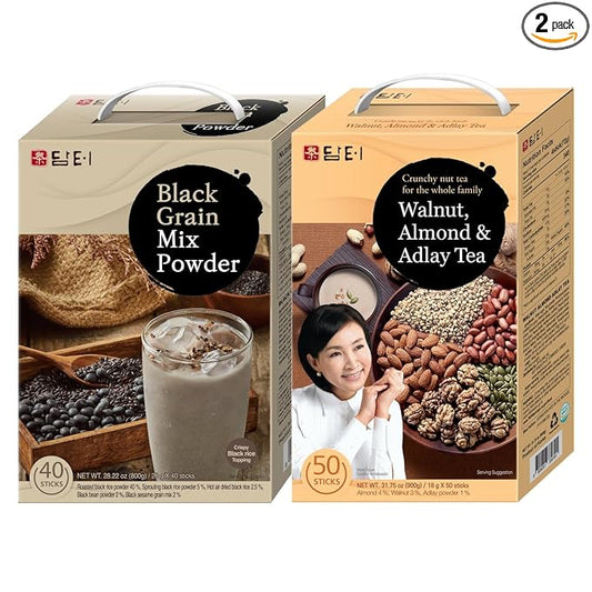 DAMTUH Walnut Almond Adlay Mixed Powder and Black Grains Mixed Powder Misugaru Meal Replacement Shake Bundle Pack 50 Count + 40 Count (Pack of 2)