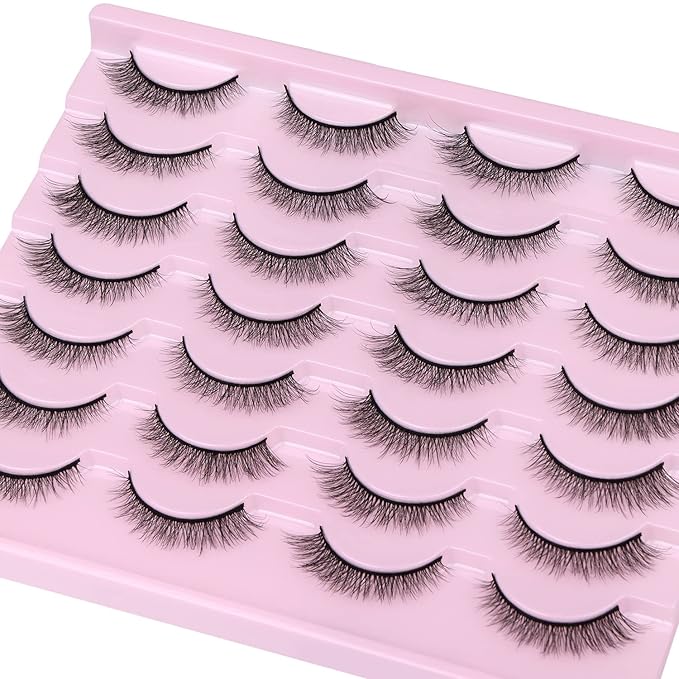 Kiromiro Natural Lashes 10mm Wispy False Eyelashes Natural Look Faux Mink Wispies Eyelashes Soft Strip Lashes Pack (No Glue Included)