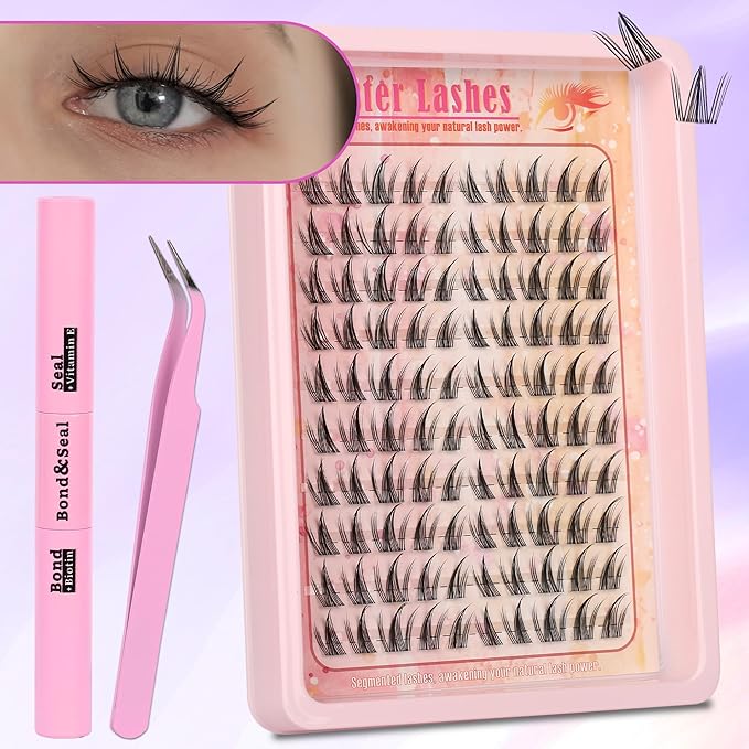 Gmagictobo Lash Clusters Manga Lash Clusters Kit Anime Eyelash Clusters Wet-Look Clear Band Fairy Lashes Pack C Curl Spiky Individual Lashes Clusters Lash Glue Lash Tweezers
