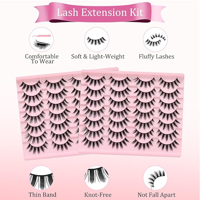 Fairy Lash Clusters Manga Individual Lashes C Curl Wispy Eyelash Clusters WideSpan Eyelash Extension Kit with Lash Bond and Seal Wet-Look Spiky Cluster Lashes (Fairy Lash)