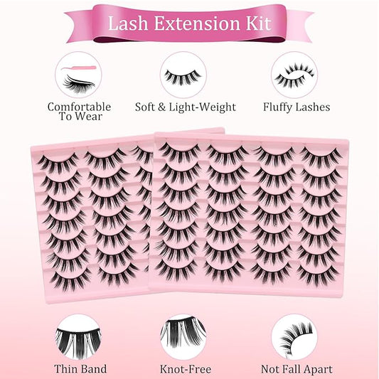 Fairy Lash Clusters Manga Individual Lashes C Curl Wispy Eyelash Clusters WideSpan Eyelash Extension Kit with Lash Bond and Seal Wet-Look Spiky Cluster Lashes (Fairy Lash)