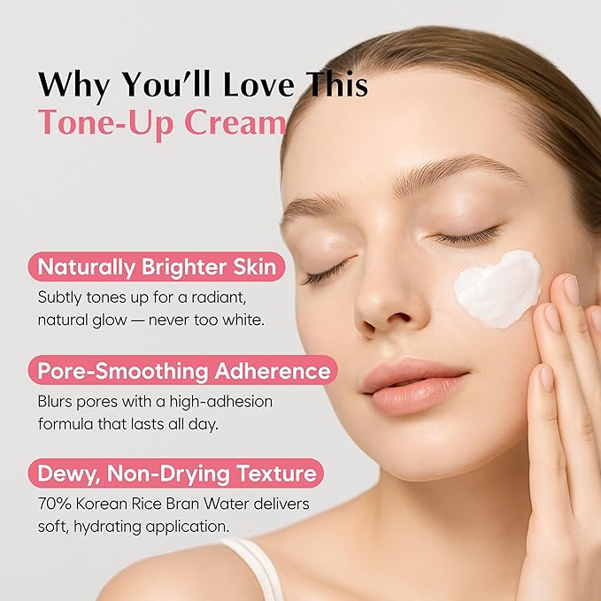 MIDHA RICE TONE UP CREAM, 1.69fl.oz/50ml, Even Skin Tone, Hydrating, Sheer, Natural Tone-Up, No Makeup Natural Tone, Ideal makeup Primer, Non-Sticky Finish, Vegan, Makeup Base