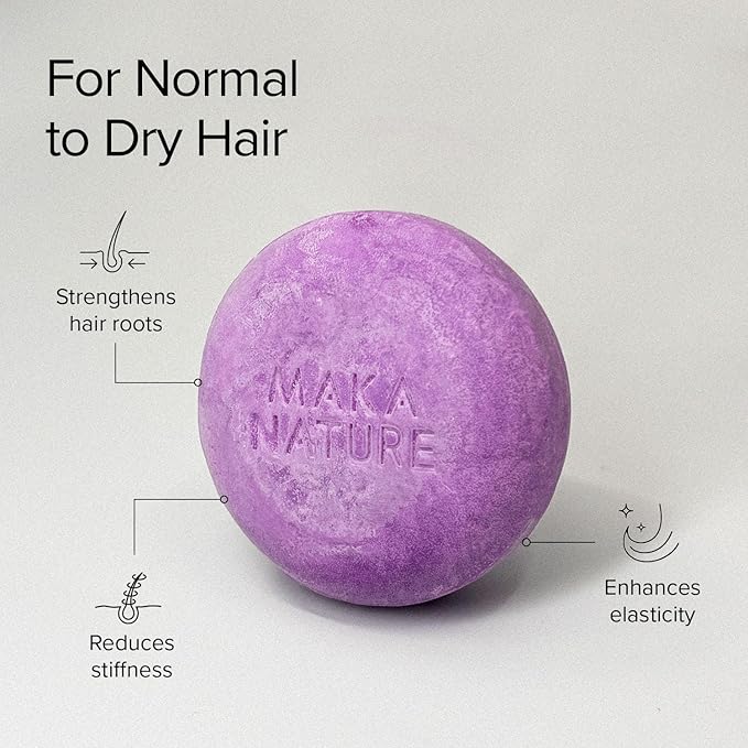 Maka Nature Low-Carbon Shampoo Bar | Korean K-Beauty Haircare with Natural Ingredients for Scalp & Hair Types | Vegan, Eco-Friendly, pH balanced, 3.35oz (Lavender)