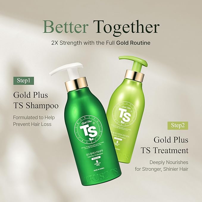 TS Gold Plus Shampoo | Hair Loss Shampoo with Biotin, Gold Extract & Niacinamide | Scalp Circulation & Volume Care | Sulfate-Free Korean Hair Care for Thinning Hair (17.6 Fl Oz / 500mL)