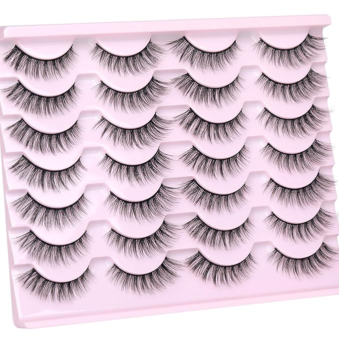 Kiromiro Lashes Wispy False Eyelashes Natural Look Faux Mink Lashes 14mm Cat Eye Pestañas Postizas Naturales Fake Lashes Strip Eyelashes Pack, 14 Pairs