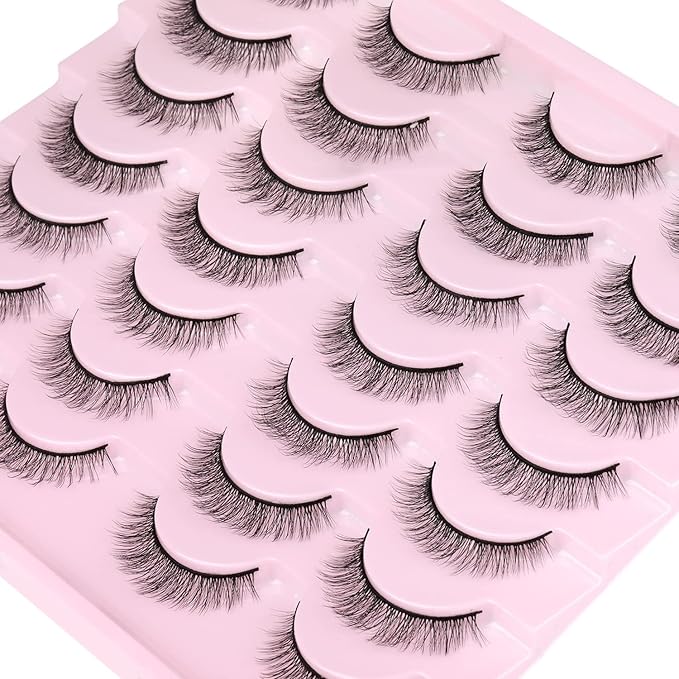 Kiromiro Natural Lashes Wispy Fake Eyelashes Nautal Look 10mm 3D Mink Lashes Extension Soft Strip Eyelashes Pack